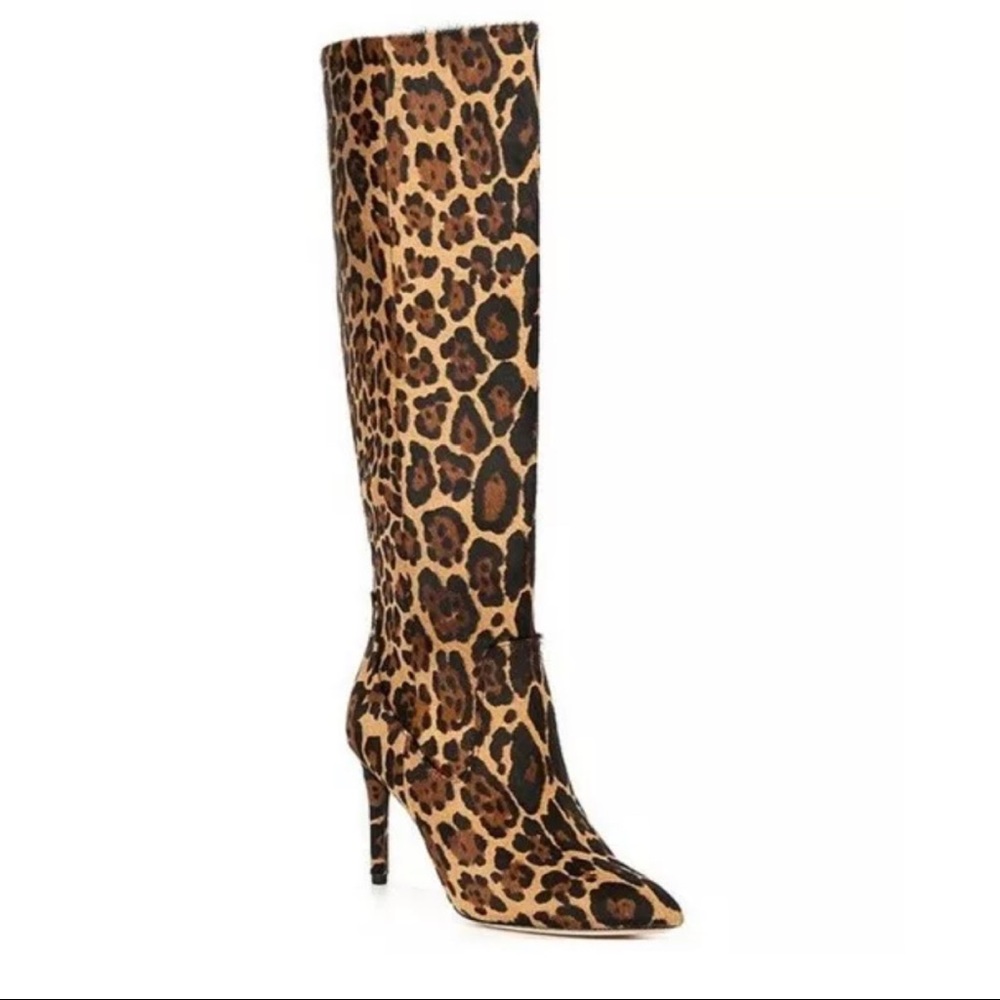 NWT Antonio Melanie Hendri Animal Leopard Calf Hair Tall Heeled Black Boot S 6.5